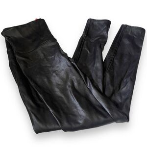 SPANX Faux Leather Shiny LEGGINGS-#2437Q-BLACK-Size Large Petite-VGUC
